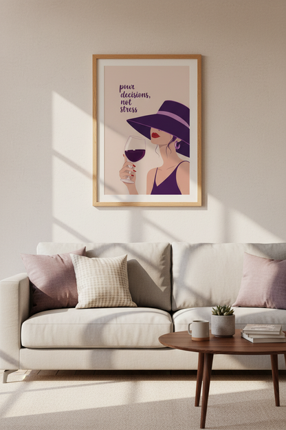 Wine Lover Art Print | Purple Aesthetic Bar Decor | Pour Decisions Poster