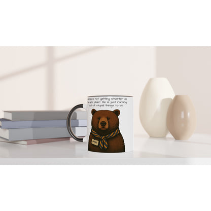 Wise Bear Mug – Vintage Bear Illustration with Scarf – Custom Bear Tag – Funny 11oz Coffee Mug – Gift for Him – Quirky Animal Lover Gift