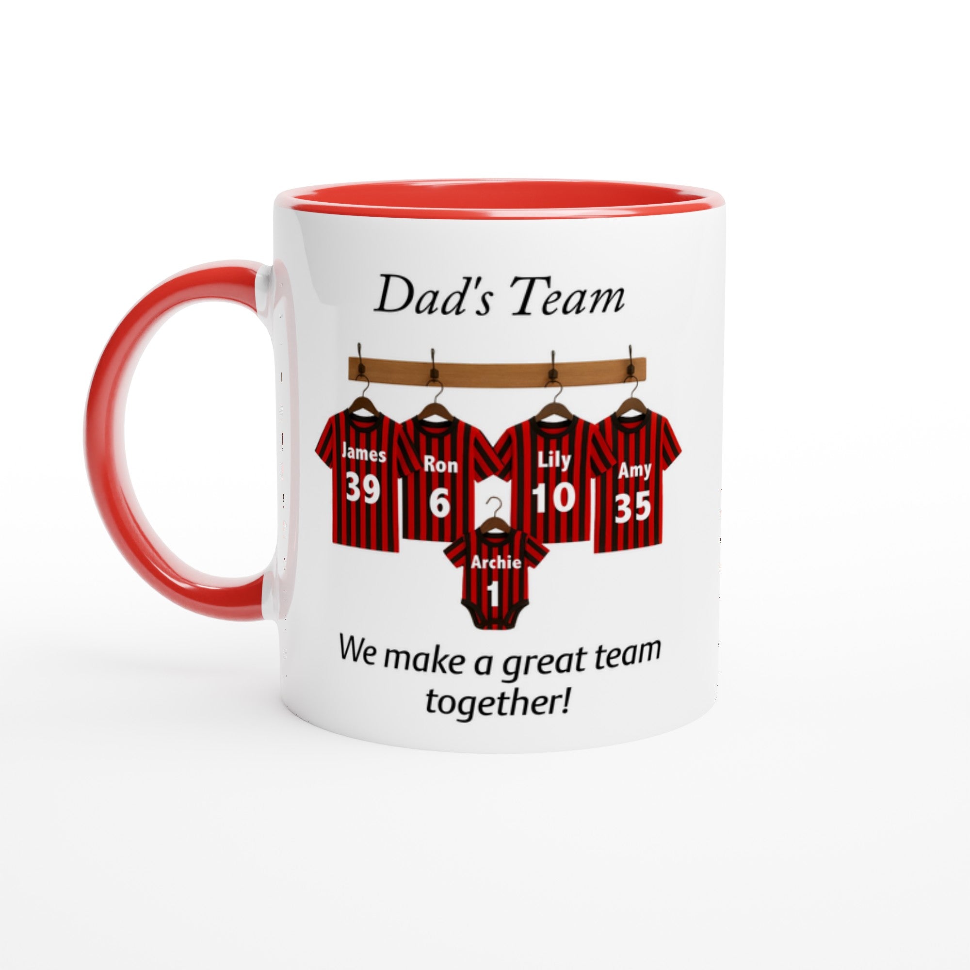 Personalized Dad Team Mug - Unique Football Fan Gift for Baby Announcement or Christmas Ceramic Red