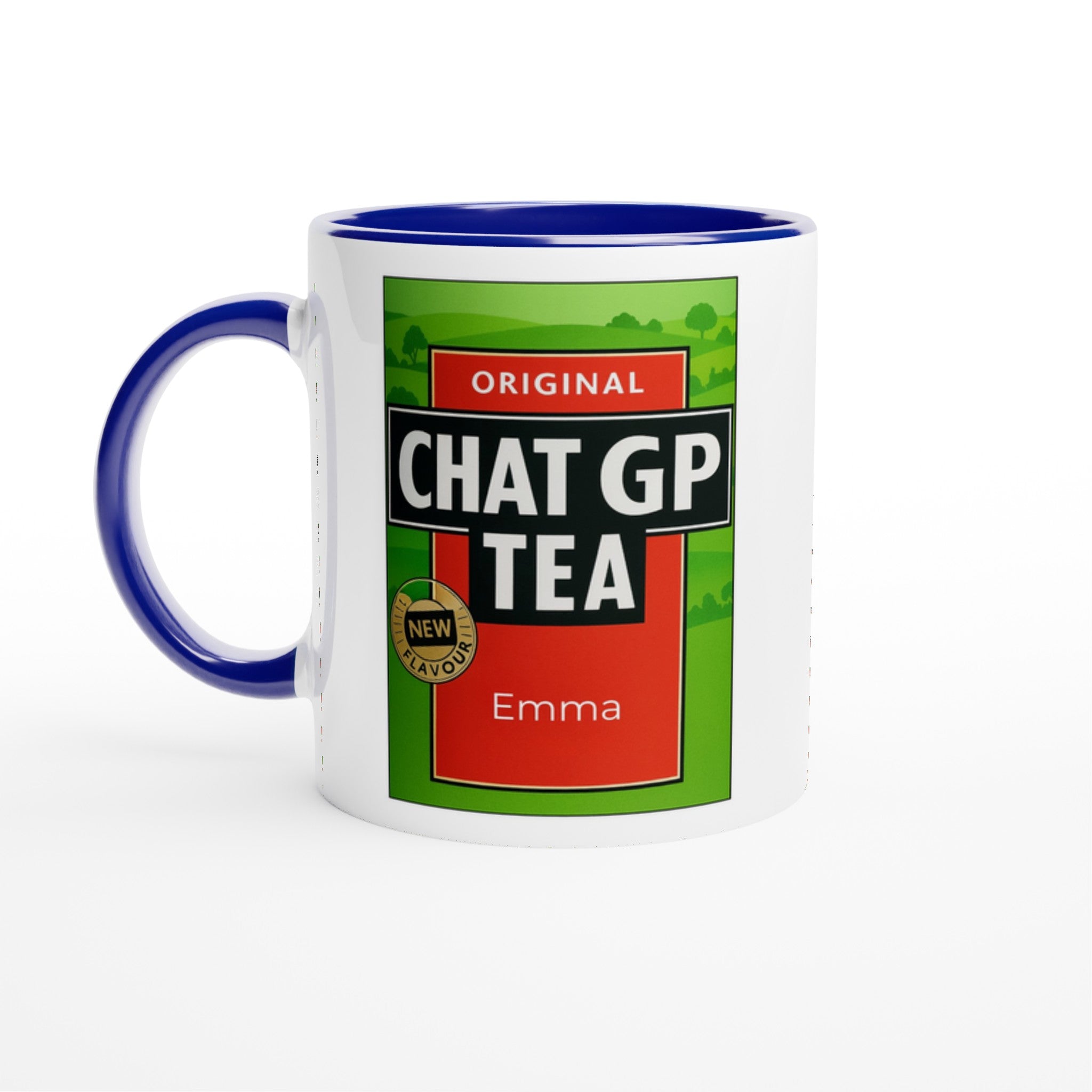 Chat GP Tea – Humorous AI-Inspired Ceramic Mug for Tea Lovers - Personalized Ceramic Blue