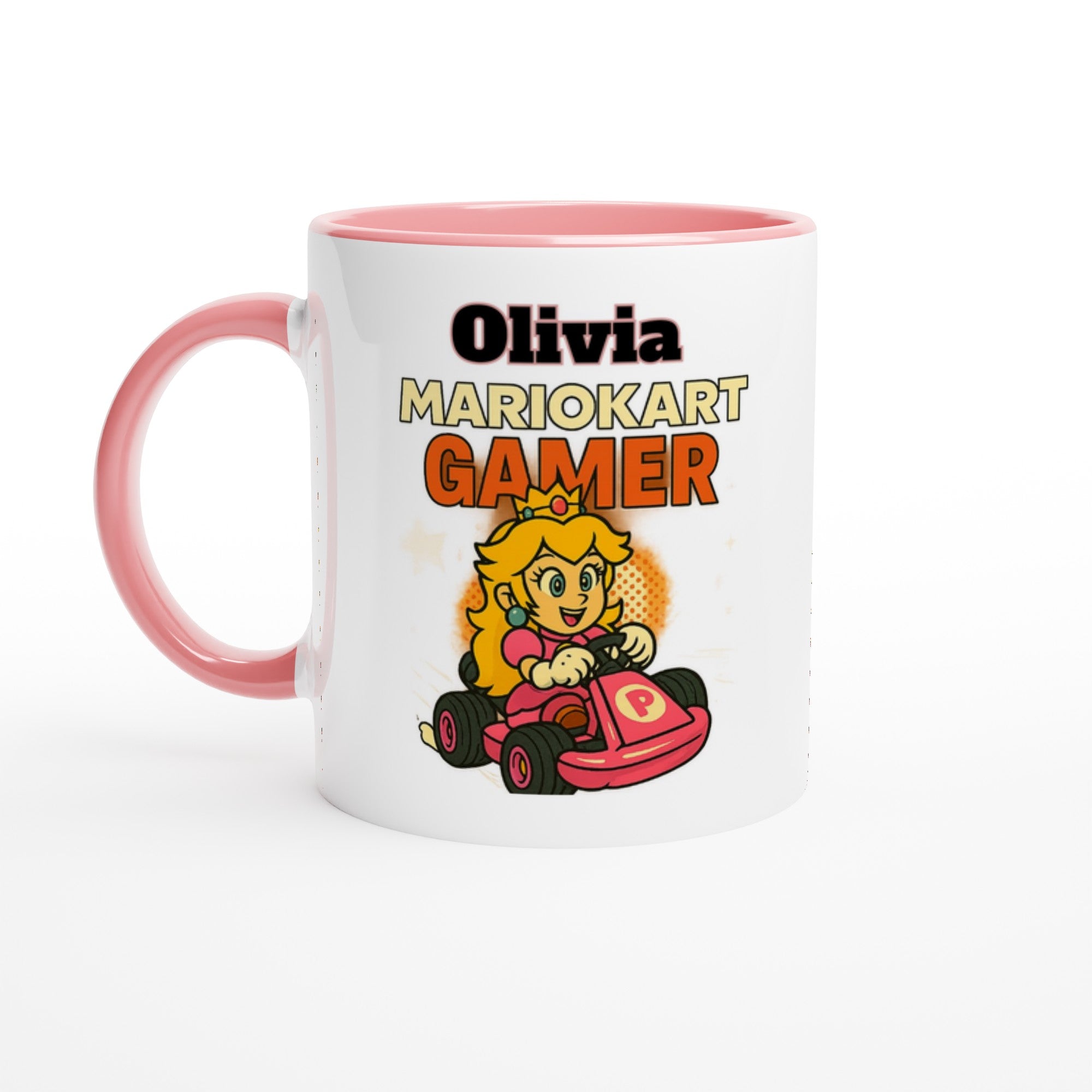 Personalized Mario Kart Gamer Mug - Princess Peach Mug - Funny Gift for Gamers - 11oz Ceramic Coffee Cup Ceramic Pink
