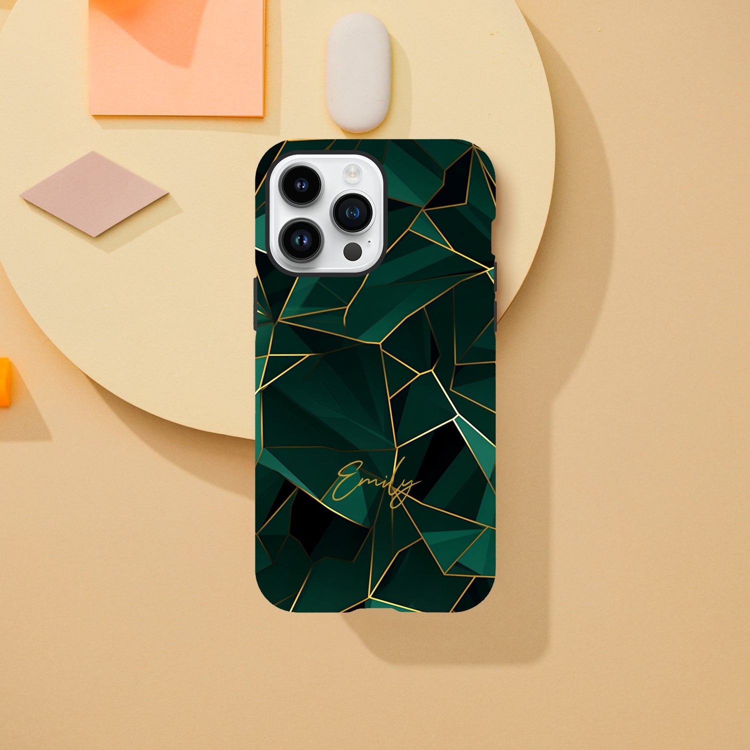 Personalized Emerald Green Tough iPhone Case - Luxury Double-Layer Protection iPhone 14 Pro Max