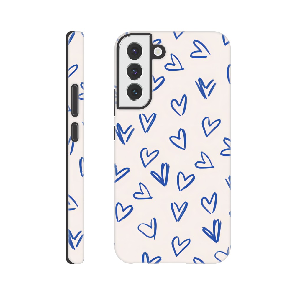 Blue Hearts Phone Case - Cute Minimalist Pattern for iPhone &amp; Samsung | Romantic Design Protection Galaxy S22 Plus
