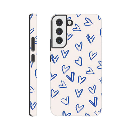 Blue Hearts Phone Case - Cute Minimalist Pattern for iPhone &amp; Samsung | Romantic Design Protection Galaxy S22 Plus