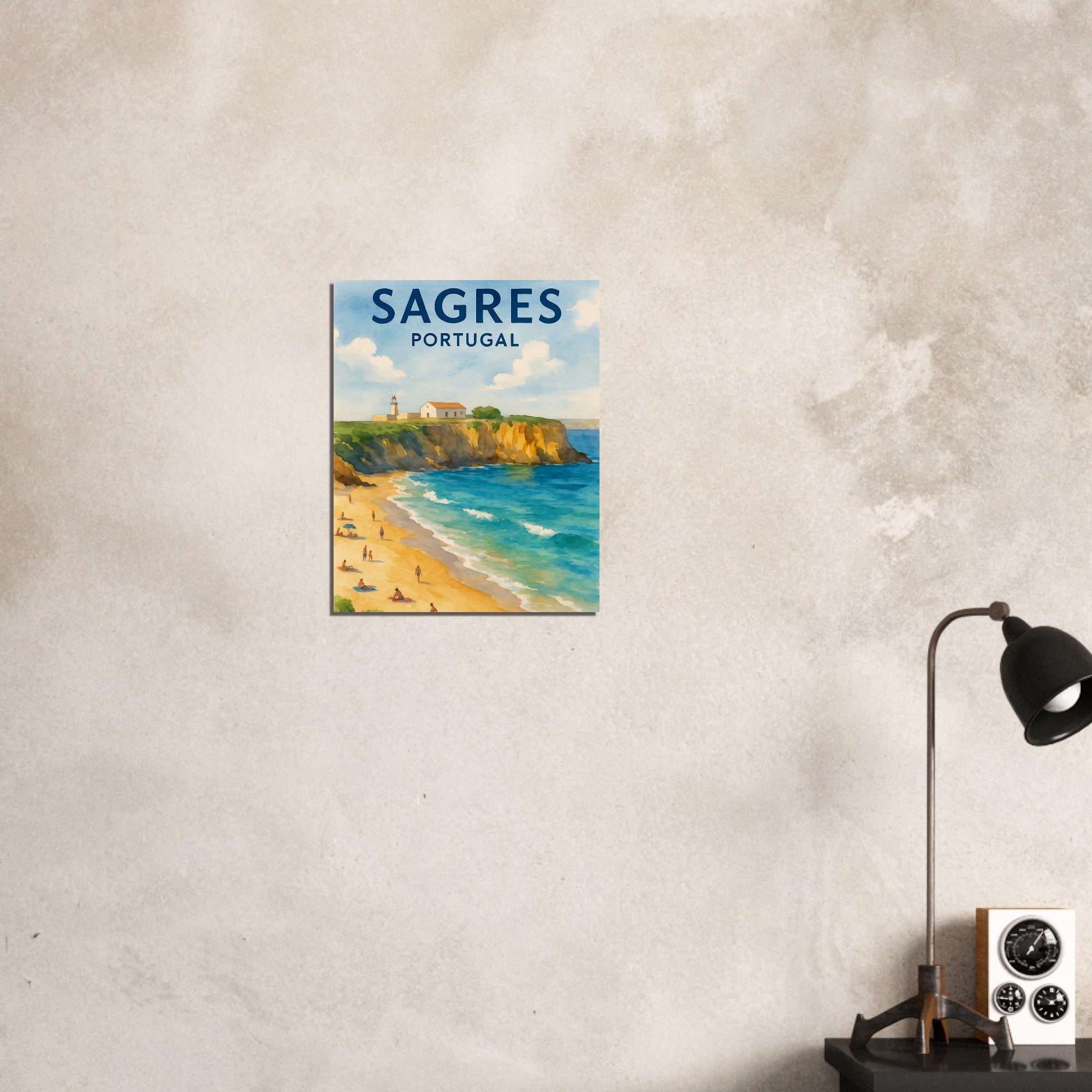 Sagres Portugal Beach Art Print – Coastal Watercolor Poster, Unframed Travel Wall Art in A3/A4 Sizes 40x50 cm 16x20″