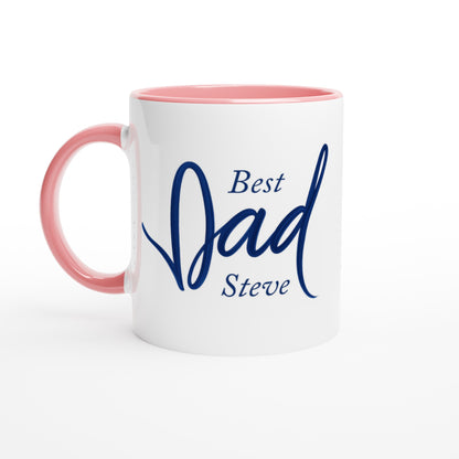 Dad Mug - Blue Brush Script Mug with Heart – Elegant Blue Calligraphy 11oz Coffee Cup – Father’s Day or Birthday Gift for Dad