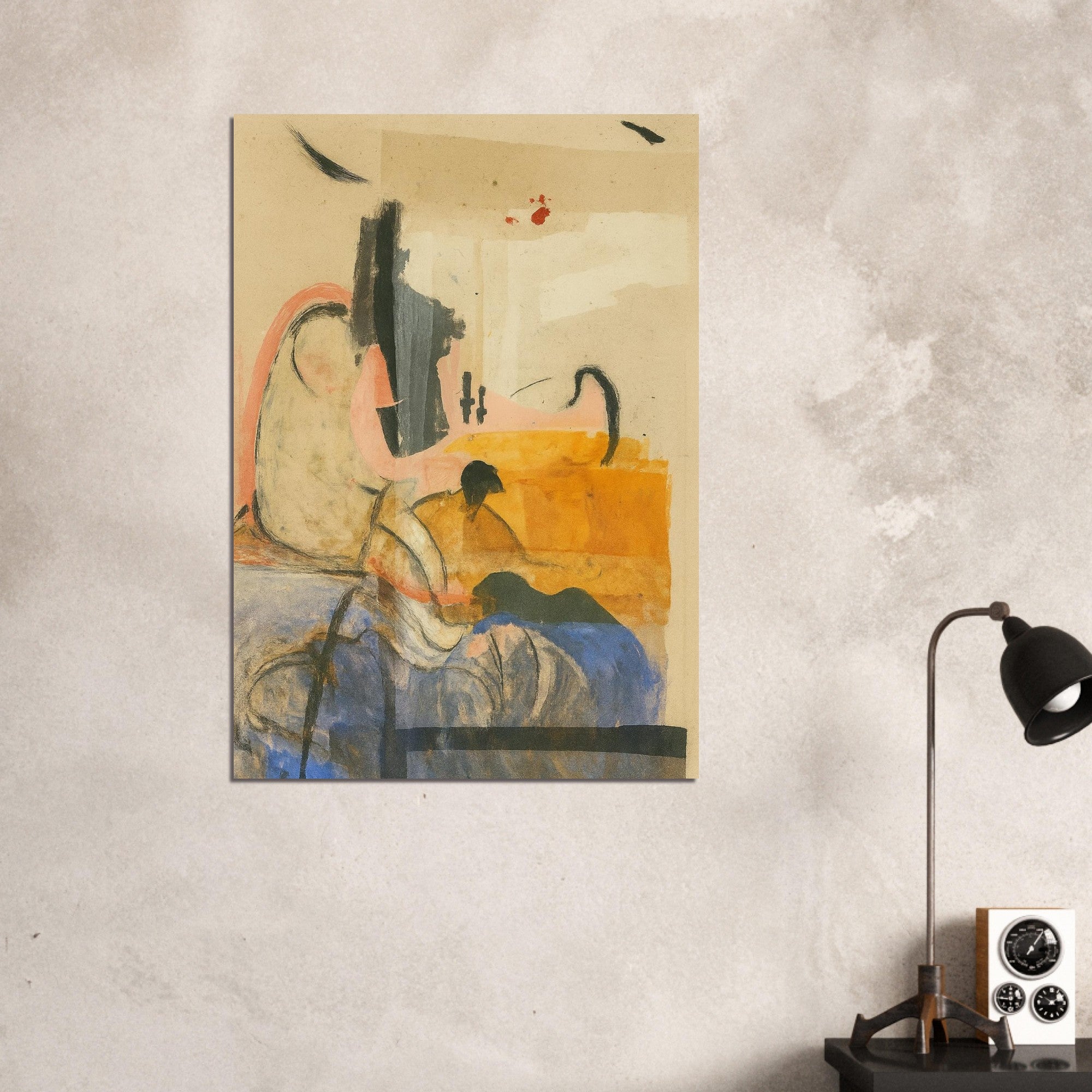 Echoes in Ochre: Modern Abstract Watercolor Poster (A3 Size | Vertical | Textured Art Print) 70x100 cm 28x40″