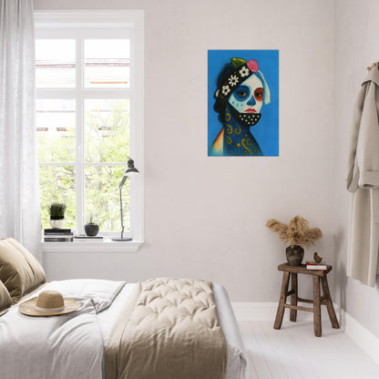 Day of the Dead Watercolor Canvas, Día de los Muertos Masked Woman Wall Art, Mexican Folk Art A3 Print, Skeleton Face Painting Slim Canvas