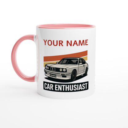 Personalized BMW Car Enthusiast Mug - Custom Name Coffee Cup - Perfect Gift for Car Lovers Ceramic Pink
