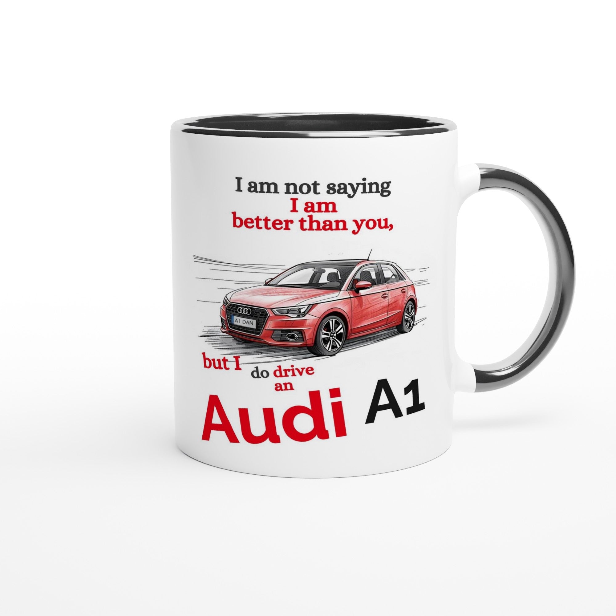 Funny Personalized Audi A1 Mug - Custom Ceramic Coffee Cup for Car Lovers - 11oz Dishwasher Safe Ceramic Black