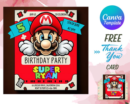 Super Mario Birthday Invitation | Super Mario Bros Instant Download | Boy Birthday Party Invite | Video Game | Printable Birthday Invitation