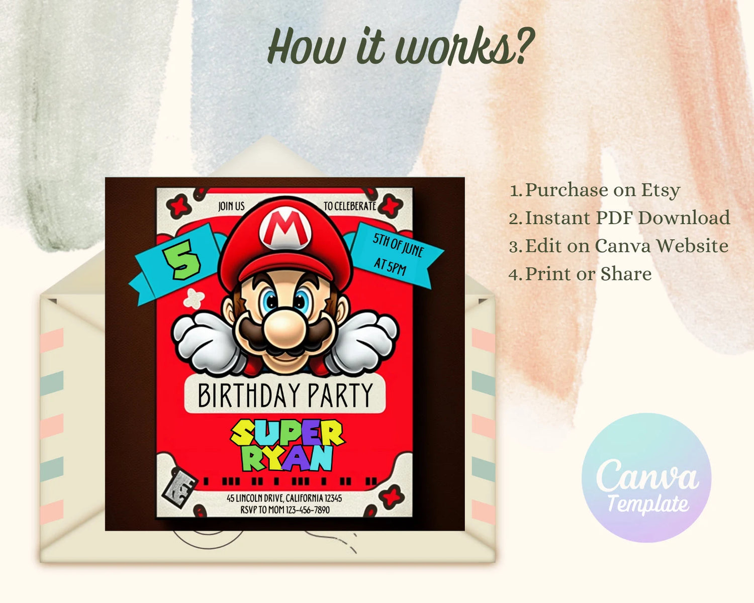 Super Mario Birthday Invitation | Super Mario Bros Instant Download | Boy Birthday Party Invite | Video Game | Printable Birthday Invitation