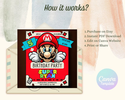 Super Mario Birthday Invitation | Super Mario Bros Instant Download | Boy Birthday Party Invite | Video Game | Printable Birthday Invitation