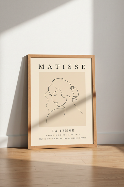 Matisse La Femme Portrait Wall Art | Neutral Line Drawing, Minimalist Poster
