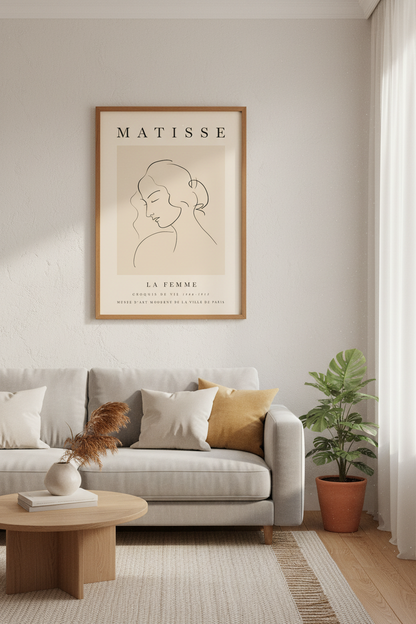 Matisse La Femme Portrait Wall Art | Neutral Line Drawing, Minimalist Poster