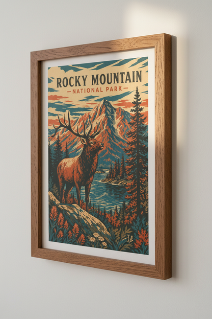Rocky Mountain National Park Elk Print | Vintage Travel Poster | Rustic Nature Wall Art