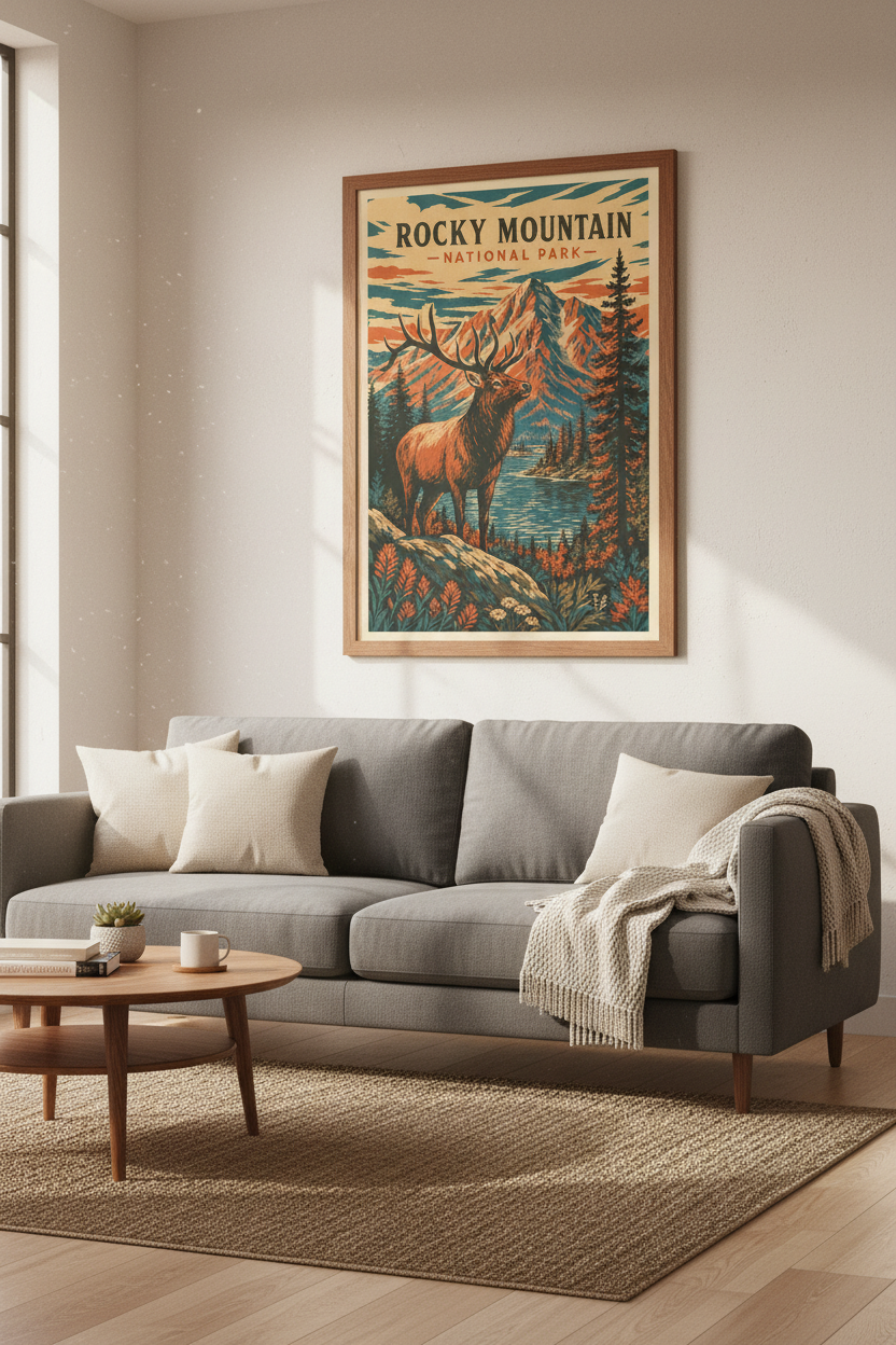 Rocky Mountain National Park Elk Print | Vintage Travel Poster | Rustic Nature Wall Art