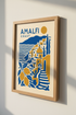 Amalfi Coast Italy Travel Wall Art | Blue and Gold Minimalist Poster, Living Room Decor