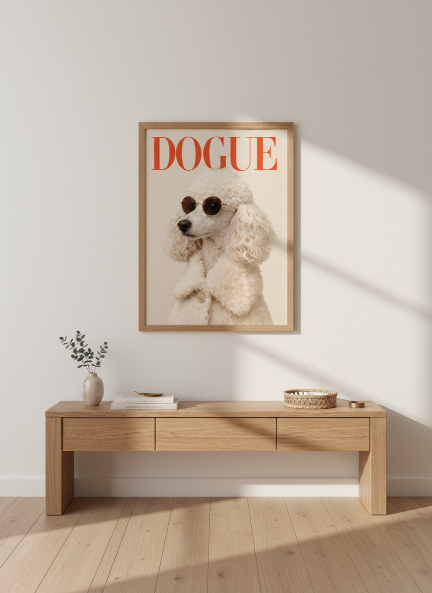Minimalist Dogue Vogue Wall Art Print | Pet Lover Gift | Fashion Dog Poster | Eclectic Home Decor | Cool Poodle Art