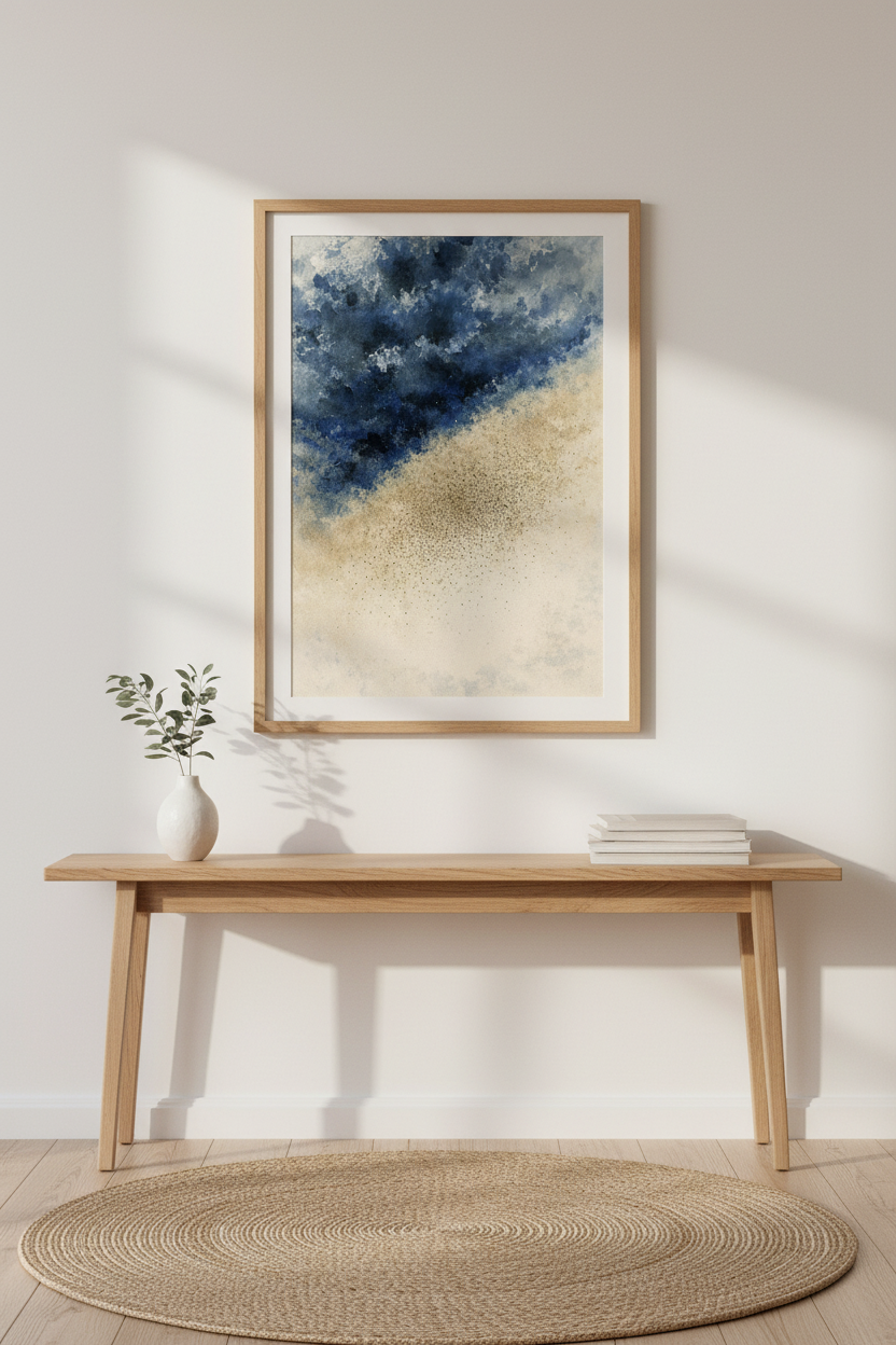 Abstract Ocean Beach Watercolor Framed Art Print | Coastal Living Room Decor | Minimalist Nautical Wall Art