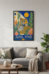 tropical leopard art | Bold Blue & Gold, Living Room Decor