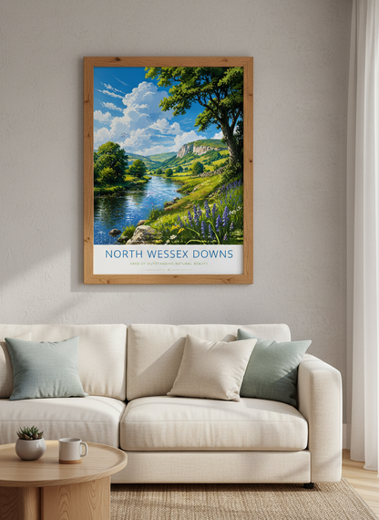 North Wessex Downs Travel Poster | English Landscape Wall Art Print, Nature Decor