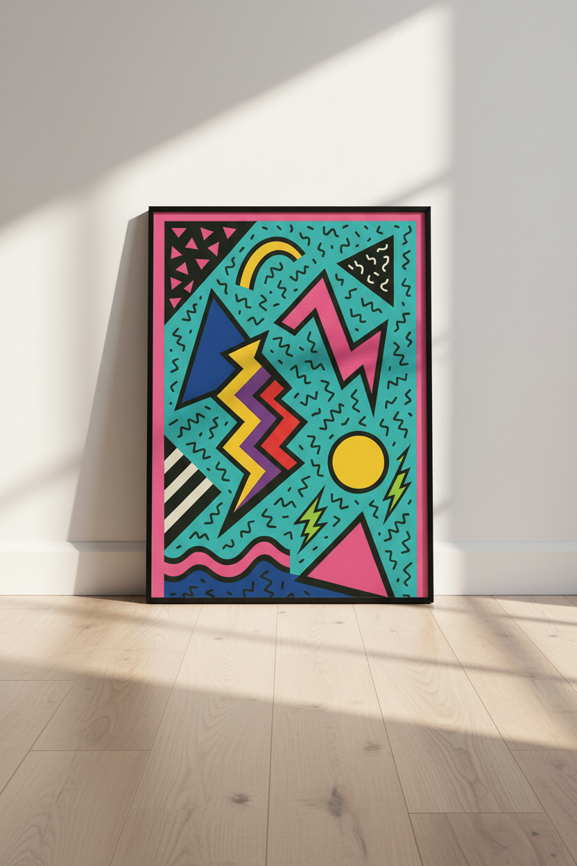 Retro 90s Memphis Wall Art Print | Vibrant Living Room Decor | Aesthetic Geometric Poster | Neon 80s Kids Room