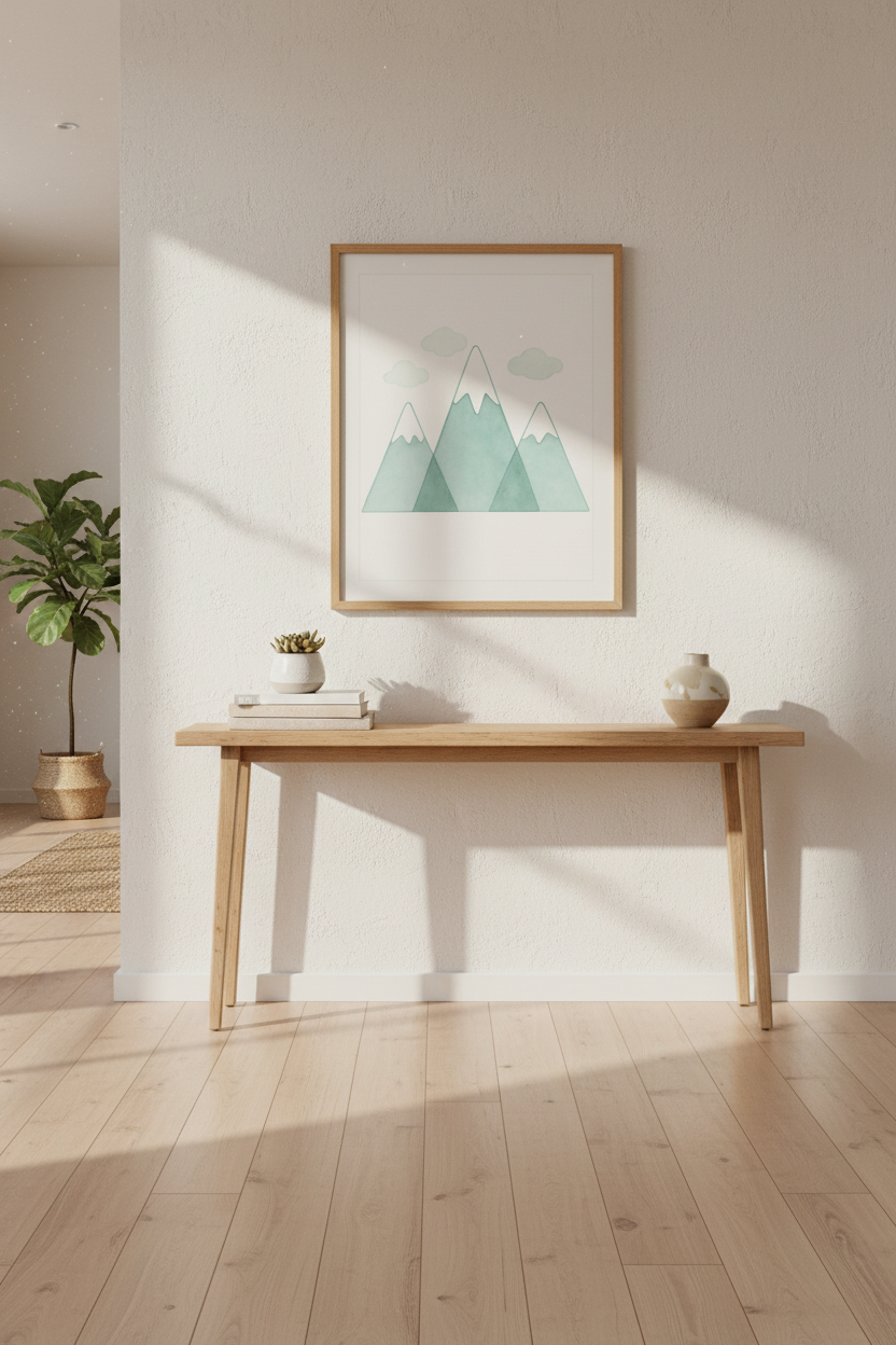 Watercolor Mountain Wall Art Print | Boho Nursery Decor | Minimalist Landscape Framed Poster