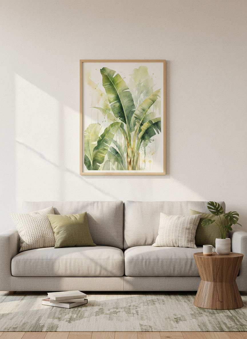 Banana Leaf Watercolor Print | Tropical Greenery, Botanical Living Room Art
