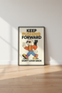 Retro Cartoon Dog Cat Wall Art Print | Motivational Office Decor | Mid Century Modern Poster | Keep Pushing Forward Quote