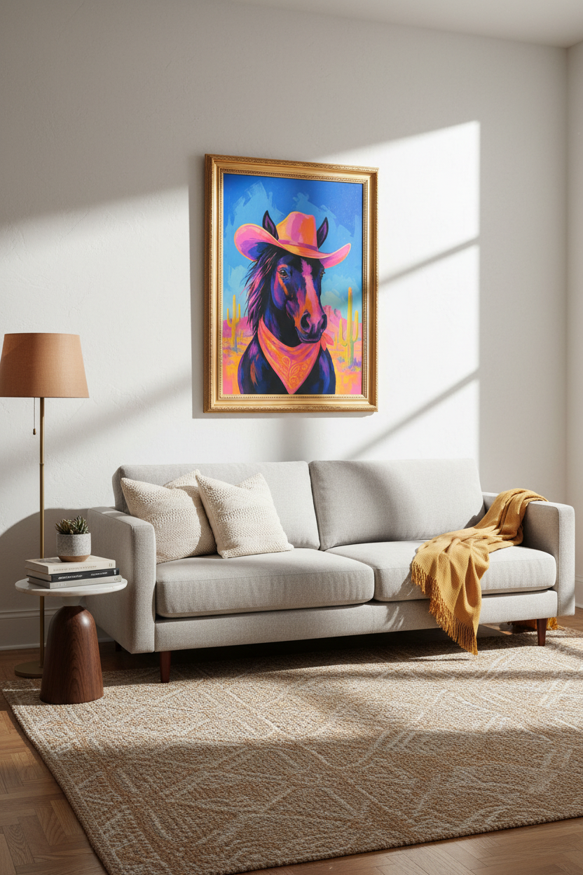 neon horse wall art | Pop Cowboy Print, Living Room Decor
