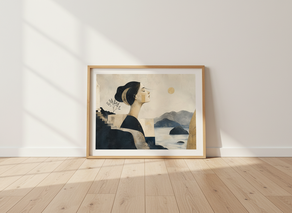 Abstract Woman Serene Wall Art Print | Boho Bedroom Decor | Minimalist Mediterranean Poster | Yoga Studio Art