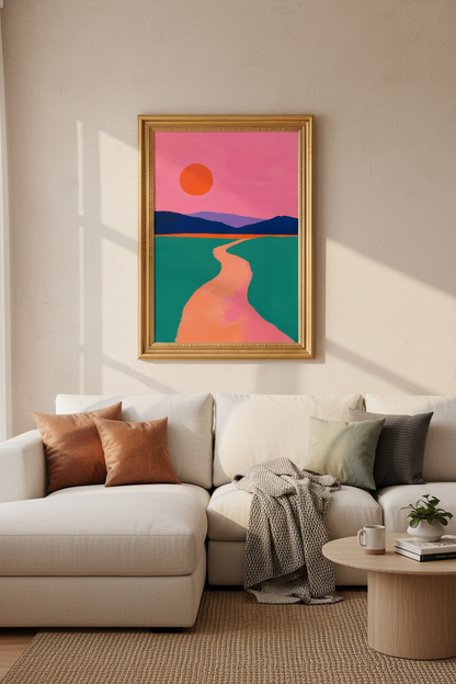Colorful Landscape | Minimal Sunset Pink, Living Room Decor