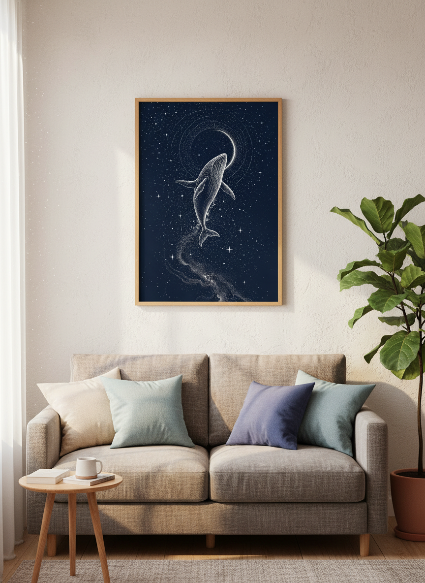 Celestial Whale Art Print | Nautical Nursery Decor | Space Ocean Poster Gift