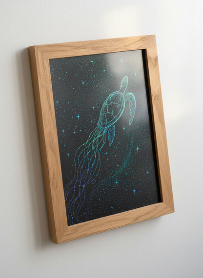 Celestial Turtle Wall Art Print | Boho Bedroom Decor | Cosmic Sea Creature Poster | Ocean Animal Sci-Fi Fantasy Gift