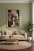floral collage print | modern boho black gold livingroom decor