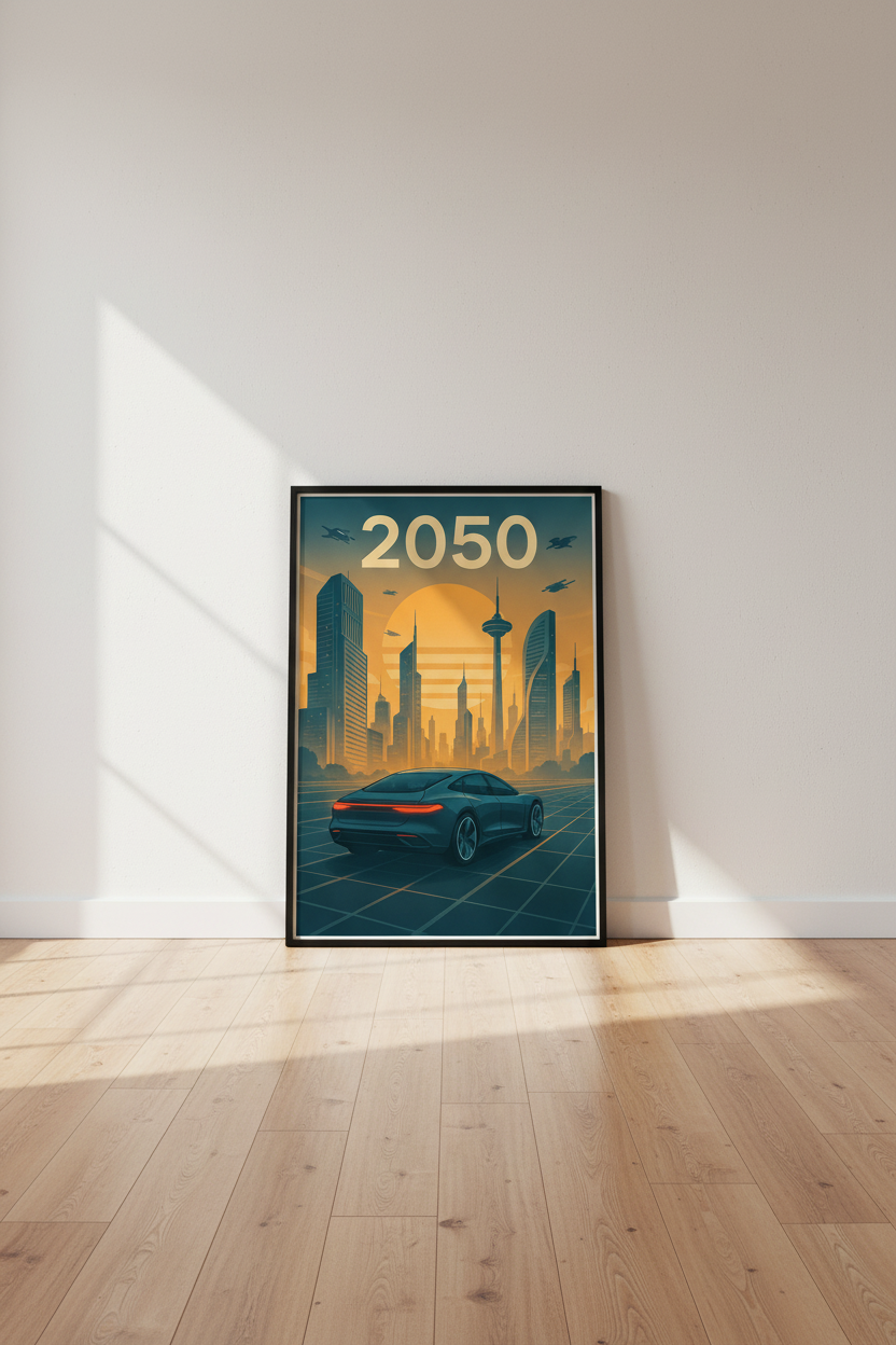 Futuristic Cityscape Wall Art Print | Cyberpunk Decor | Retro Future Poster | Sci-Fi Office Art | 2050 Car Aesthetic