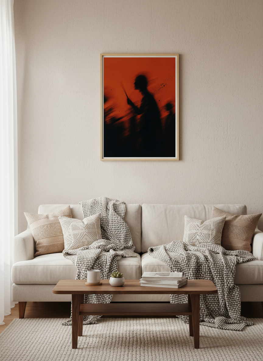 Abstract Shadow Art Print | Dark Academia Wall Decor, Moody Grunge Poster, Orange Art