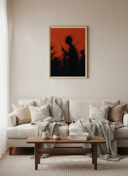 Abstract Shadow Art Print | Dark Academia Wall Decor, Moody Grunge Poster, Orange Art