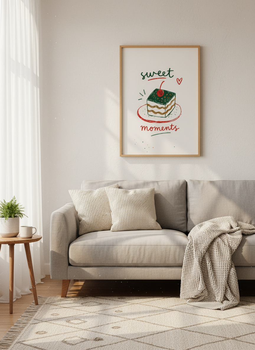 Sweet Moments Cake Wall Art Print | Kitchen Dining Decor | Whimsical Food Poster