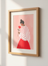 Minimalist Woman with Flower Wall Art Print | Boho Bedroom Decor | Red and Pink Aesthetic Poster | Empowering Female Art