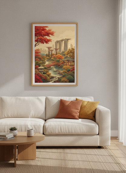 Singapore Garden Art | Marina Bay Sands Landscape, Travel Poster Decor