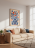 Abstract Floral Folk Art Print | Blue and Orange Botanical Wall Art, Modern Home Decor