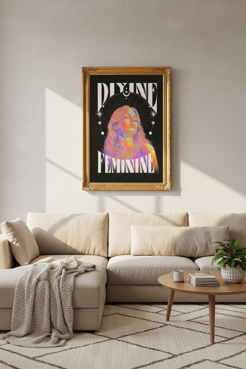 divine feminine art | psychedelic rainbow portrait, bedroom decor