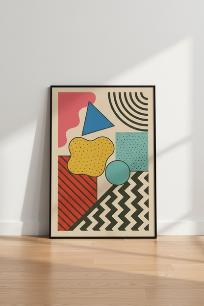 Abstract Geometric Wall Art Print | Mid Century Modern Studio Decor | Retro Memphis Poster | Unframed, Framed &amp; Digital Art