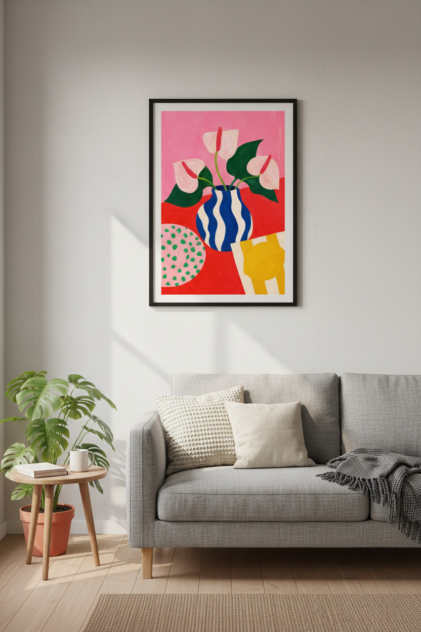 botanical print | bold floral vase, living room decor, colorful poster
