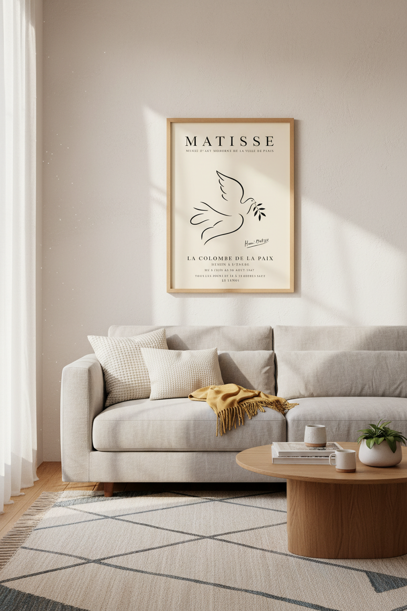 Henri Matisse Dove of Peace Poster | Minimalist Line Art, Neutral Modern Decor
