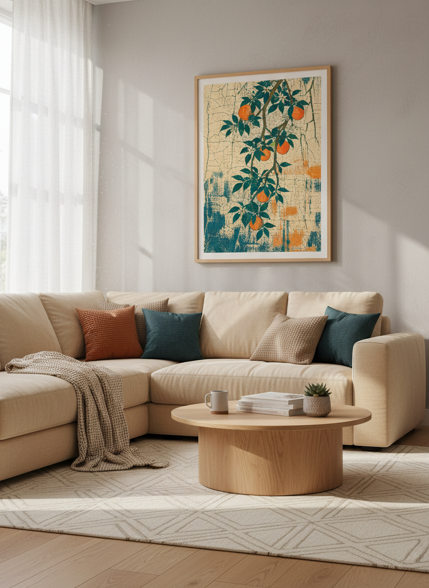 Vintage Orange Tree Print | Mediterranean Botanical Wall Art, Rustic Kitchen Decor