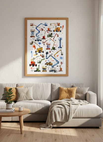 Industrial Equipment Wall Art | Crane &amp; Lift Decor | Watercolor Garage Print