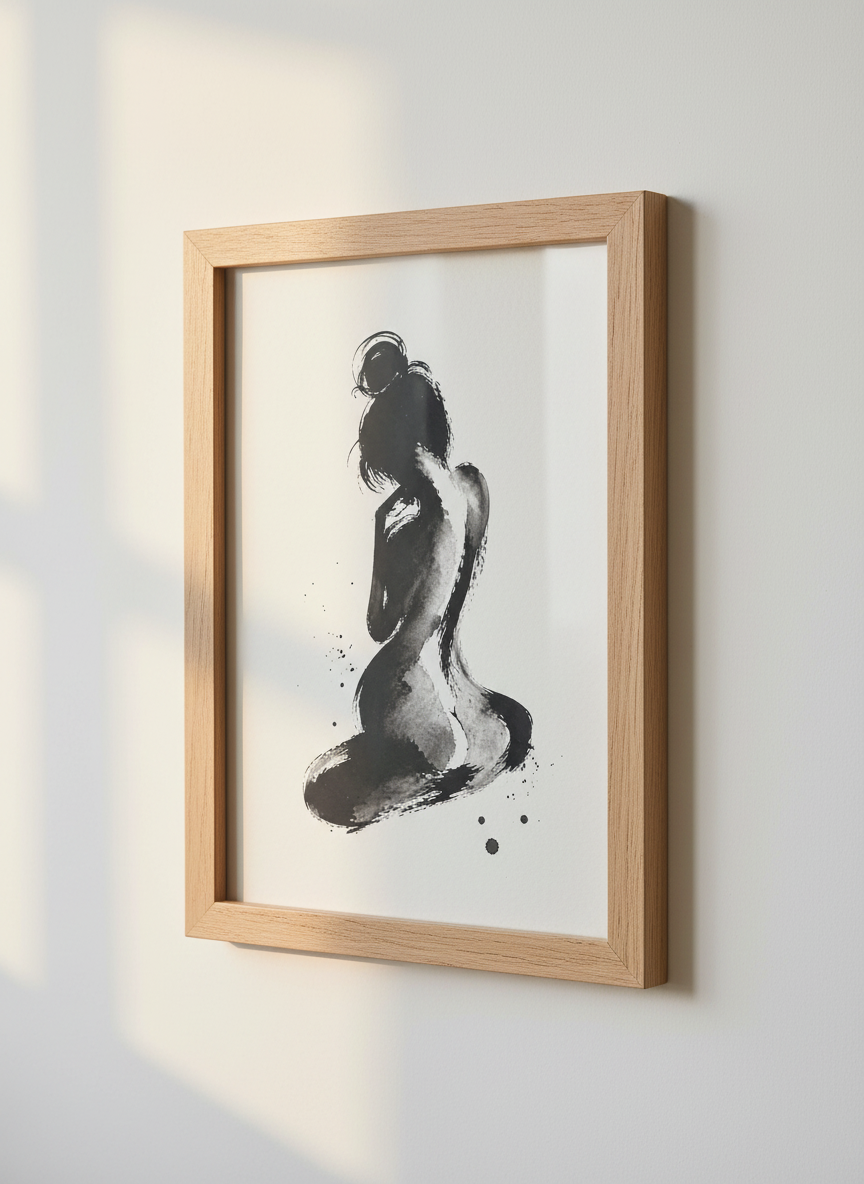 Minimalist Sumi-e Nude Woman Wall Art Print | Bedroom Decor | Zen Aesthetic Abstract Female Body Poster | Black &amp; White Figure Art